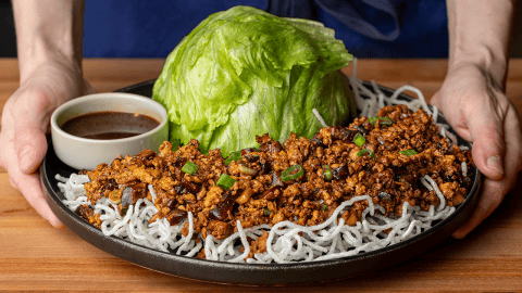 P.F. Chang's chicken lettuce wraps with crispy rice sticks and special dipping sauce