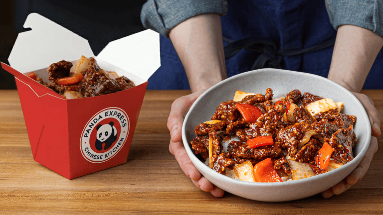 Copycat Panda Express Beijing beef with crispy steak strips and bell peppers
