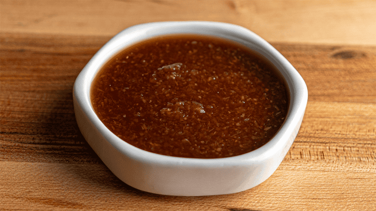 Benihana ginger dipping sauce in a small serving bowl showing chunky texture