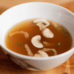 Benihana hibachi onion soup with mushrooms green onions and fried onions