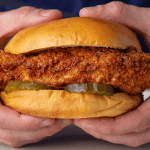 Chick-fil-A spicy chicken sandwich with pickles on a toasted buttered bun