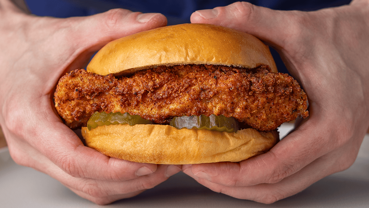 Chick-fil-A spicy chicken sandwich with pickles on a toasted buttered bun