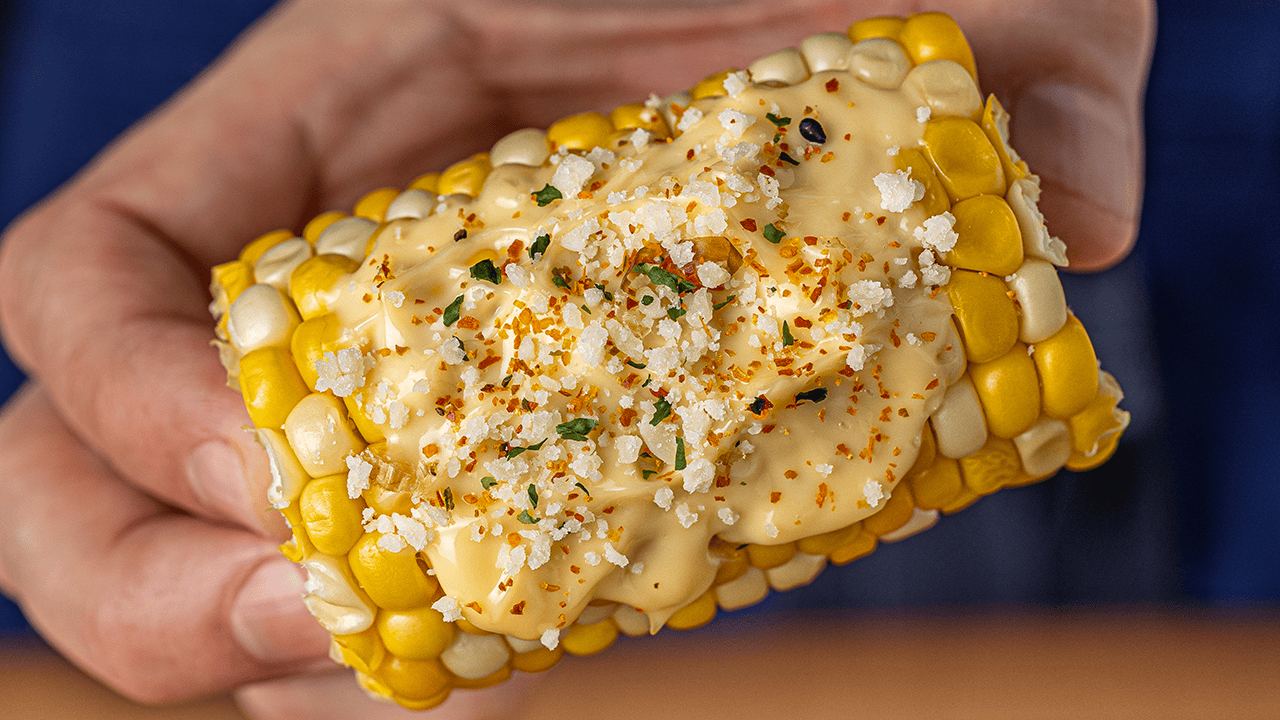Japanese street corn with Kewpie mayo yuzu kosho cotija togarashi and bonito flakes