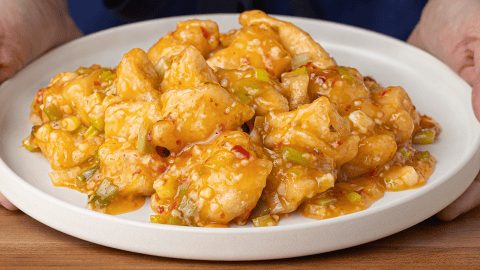 Chang's Spicy Chicken coated in glossy sweet-spicy sauce